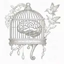human brain in a bird cage tattoo design idea
