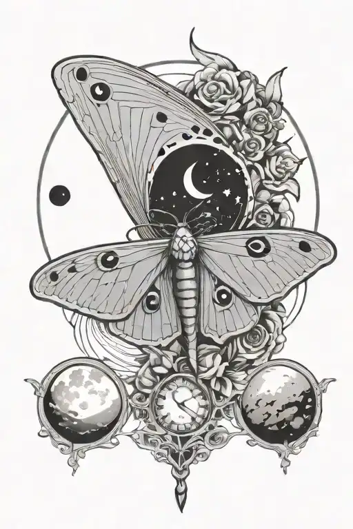Luna moth and moon phases tattoo tattoo design idea