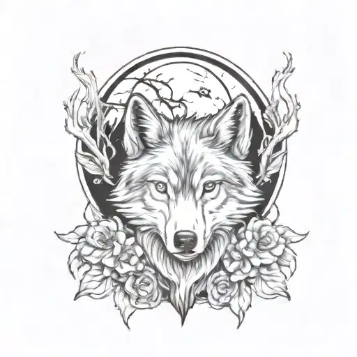 wolf moon tattoo design idea
