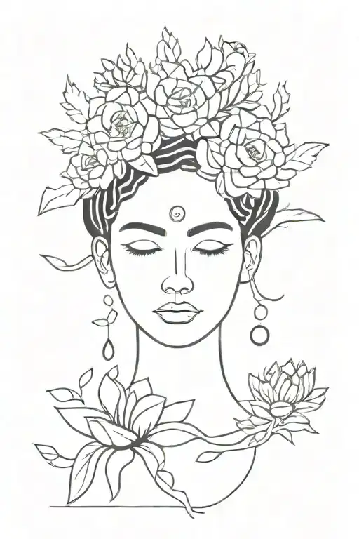Face of Medusa, Darwin's tree of life, cactus and its flowers, black and white simple design tattoo design idea