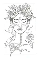 Face of Medusa, Darwin's tree of life, cactus and its flowers, black and white simple design tattoo design idea