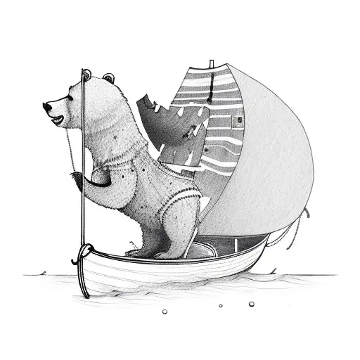 A bear sailing a boat tattoo design idea