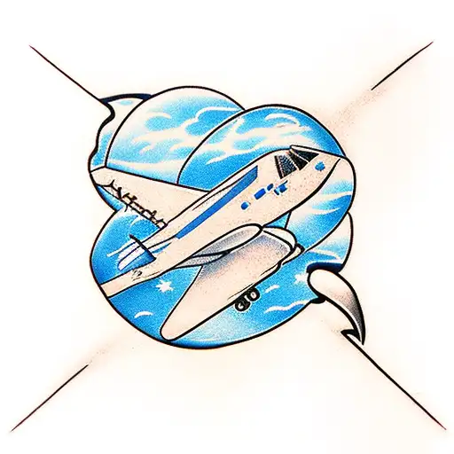 letters "KT" with plane flying around globe tattoo design idea