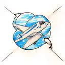 letters "KT" with plane flying around globe tattoo design idea