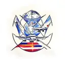 letters "KT" with plane flying around globe tattoo design idea