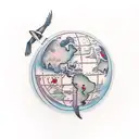 letters "KT" with plane flying around globe tattoo design idea