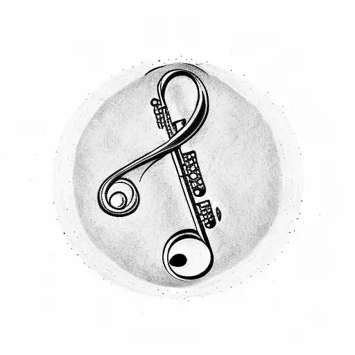 treble clef and a clarinet with musical notes tattoo design idea