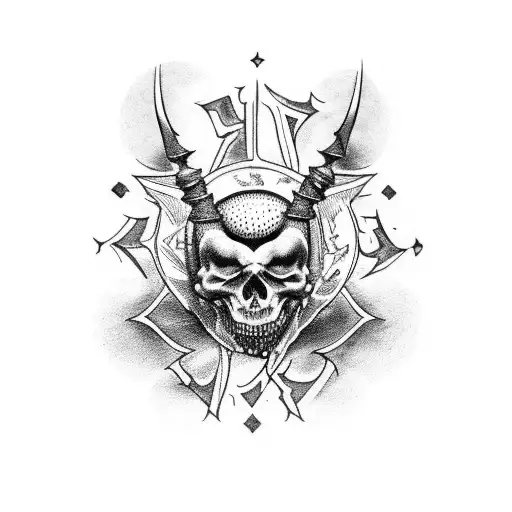 einzelnes Schwert mit Totenkopf Kreuz und Knauf  tattoo design idea