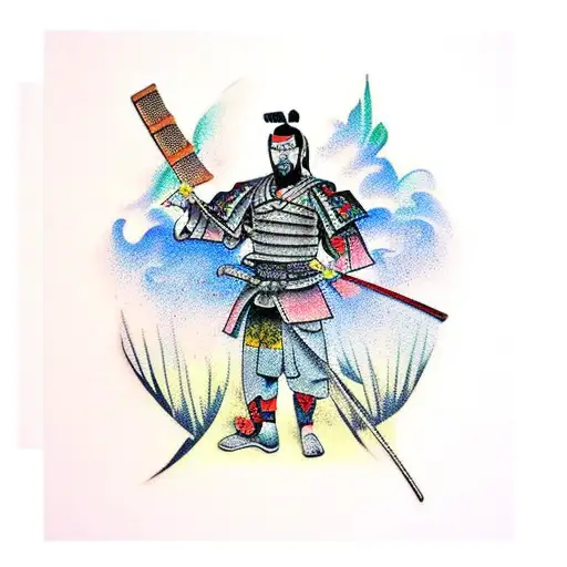 samurai warrior in a garden tattoo design idea
