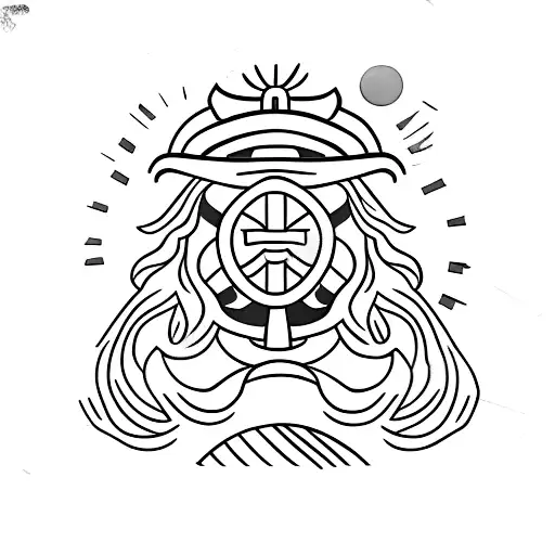 a japanese samurai warrior in a garden standing on one knee watching over a flower with the sun in the background tattoo design idea