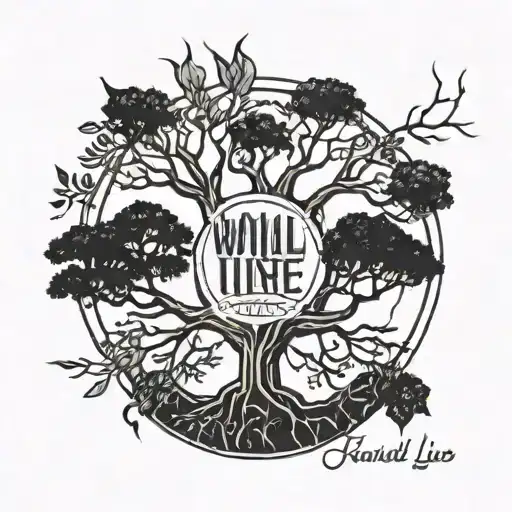 A tattoo on the arm with the phrase "I will live one life for the two" and two intertwined tree branches tattoo design idea
