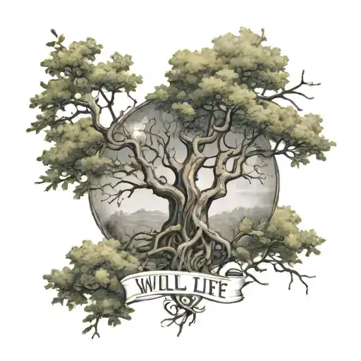 A tattoo on the arm with the phrase "I will live one life for the two" and two intertwined tree branches tattoo design idea