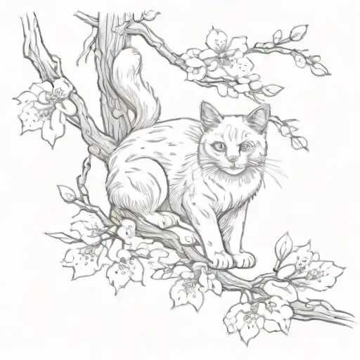 cat's paw in sakura branches measuring 7 centimeters tattoo design idea