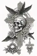 Religious Cross With Crows tomb and gothic skull jesus hands   tattoo design idea