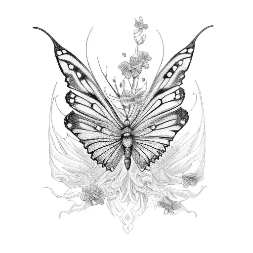 A delicate butterfly with intricate floral details to balance out the fierceness of the dragon tattoo on your arm tattoo design idea