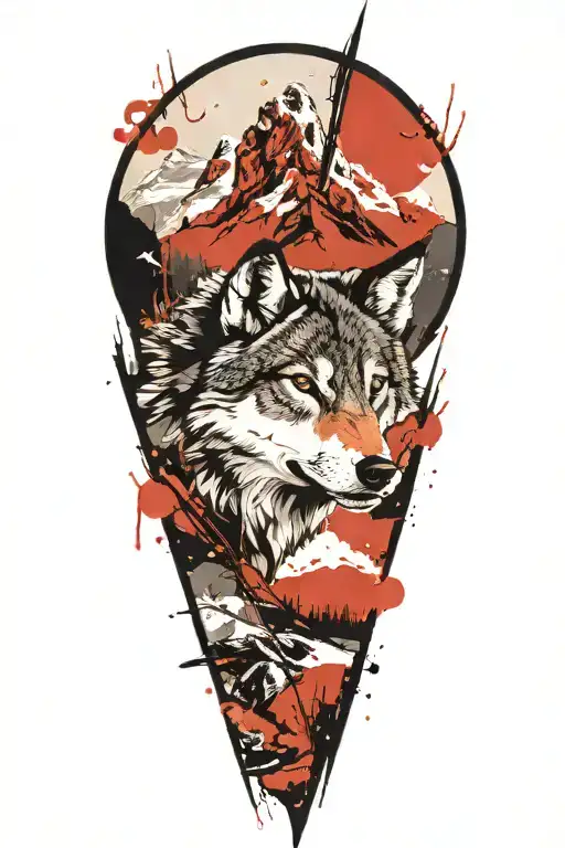 wolf and mountains panorama capturing the beauty tattoo design idea