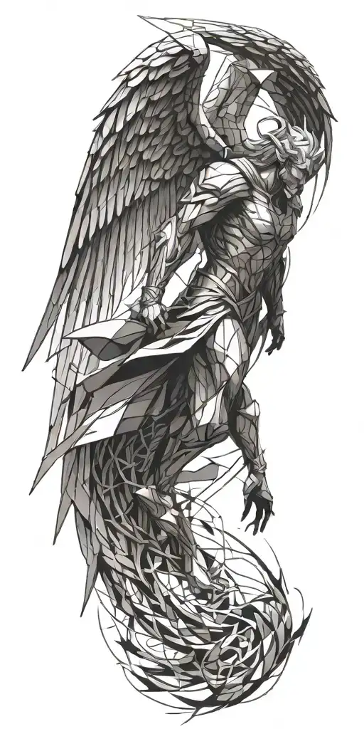 archangel fighting demons tattoo design idea