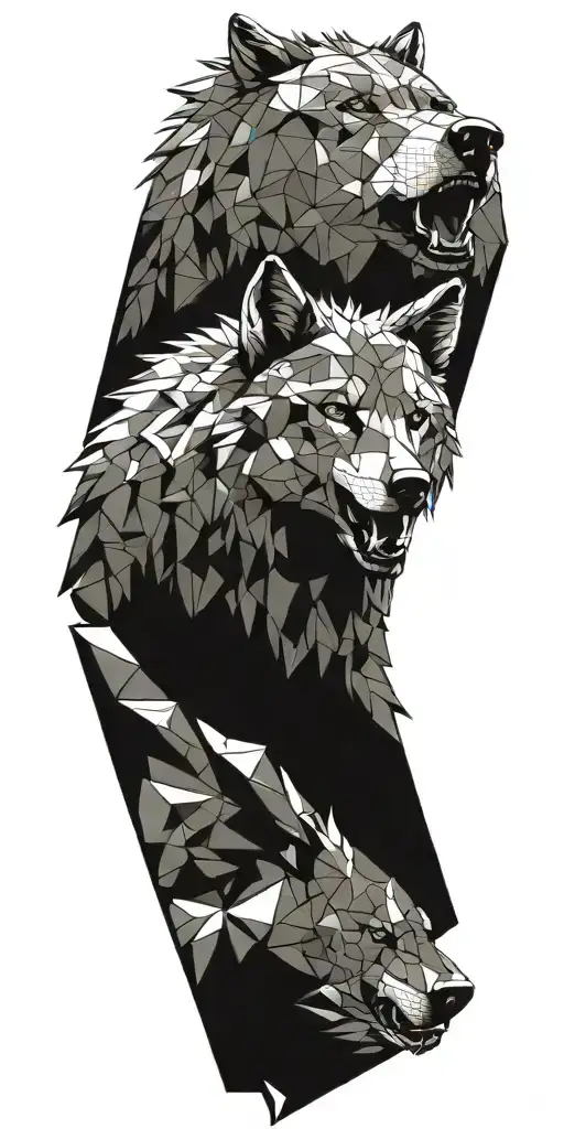 wolf surrounded by grizzly facing each other tattoo design idea