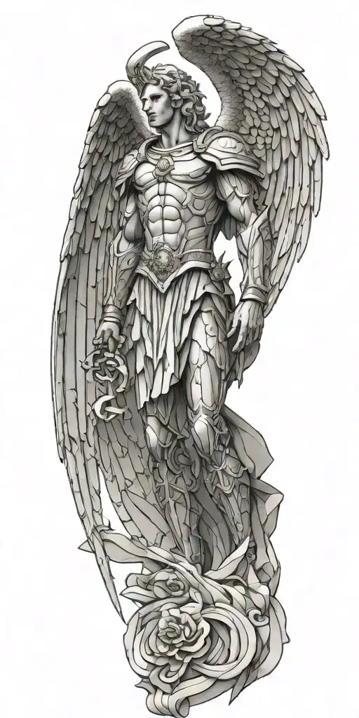 archangel Michael slaying satin tattoo design idea