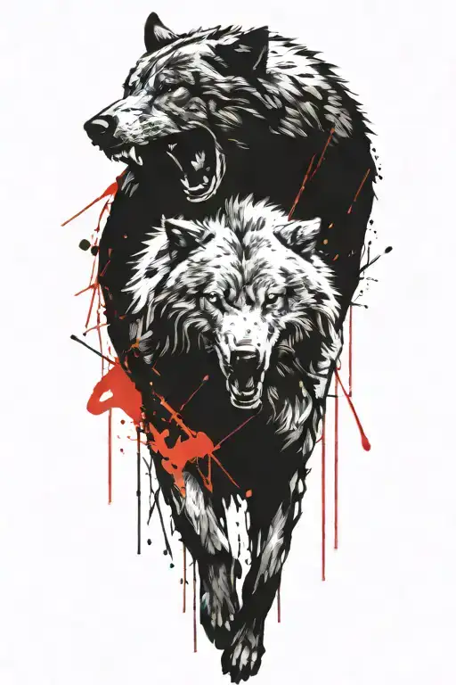 wolf and bear fighting stance tattoo design idea