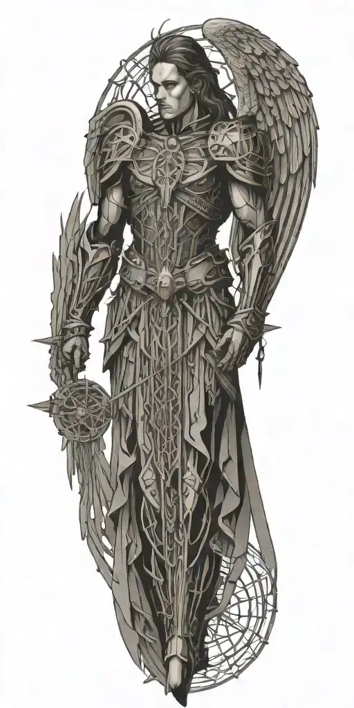archangel Michael slaying satin in dream catcher entangled tattoo design idea
