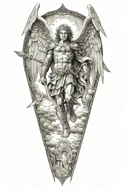 archangel Michael in Dream Caused by the Flight tattoo design idea