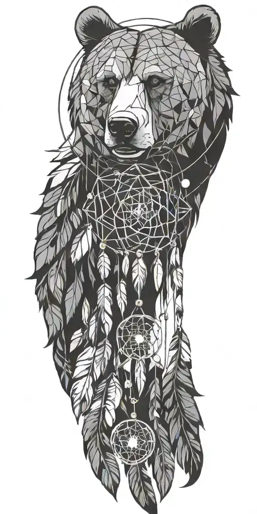 grizzly dream catcher tattoo design idea