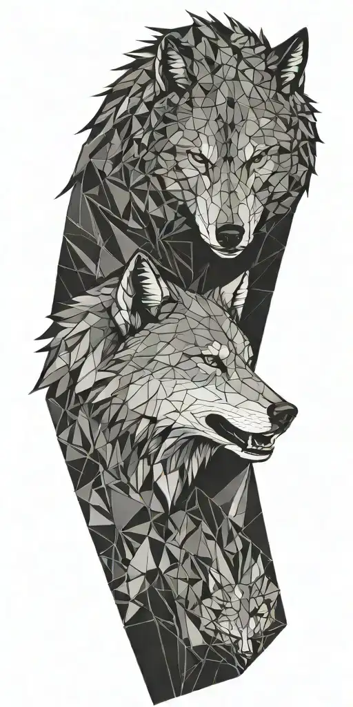 wolf snarling at bear head profile holding tattoo design idea