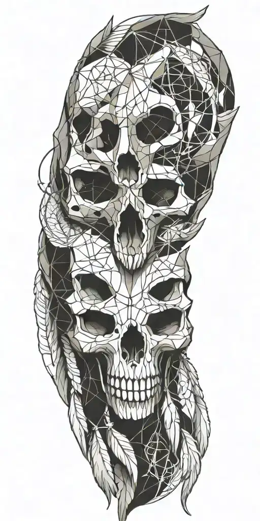 bear skull  in dream catcher entangled tattoo design idea