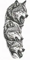 wolf snarling at bear head profile holding tattoo design idea
