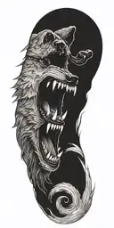 wolf snarling at bear head profile holding tattoo design idea