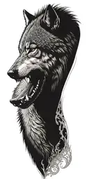 wolf snarling at bear head profile holding tattoo design idea