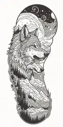 wolf and mountains panorama capturing the beauty tattoo design idea