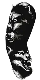 wolf snarling at bear head profile holding tattoo design idea