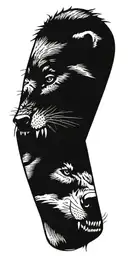 wolf snarling at bear head profile holding tattoo design idea