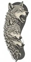 wolf snarling at bear head profile holding tattoo design idea