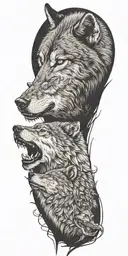 wolf snarling at bear head profile holding tattoo design idea
