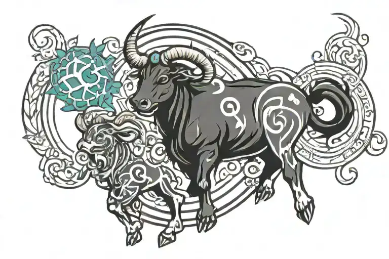 taurus protecting aquarius tattoo design idea