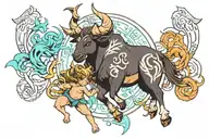 taurus protecting aquarius tattoo design idea