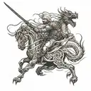 war between Iranian warrior and dragon  tattoo design idea