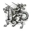 war between Iranian warrior and dragon  tattoo design idea