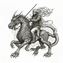 war between Iranian warrior and dragon  tattoo design idea