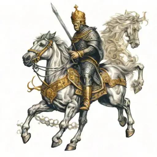 King Baldwin IV on horseback fighting battle tattoo design idea
