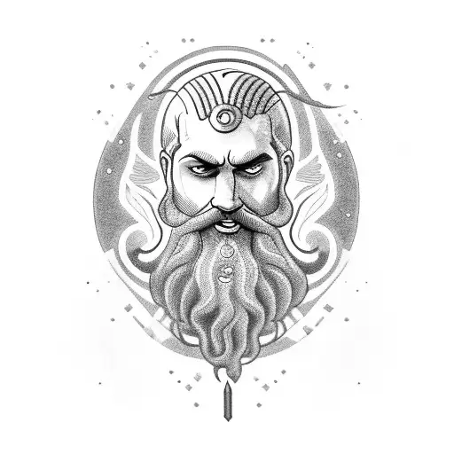 zeus com raios saindo da cabeça e barba londa tattoo design idea