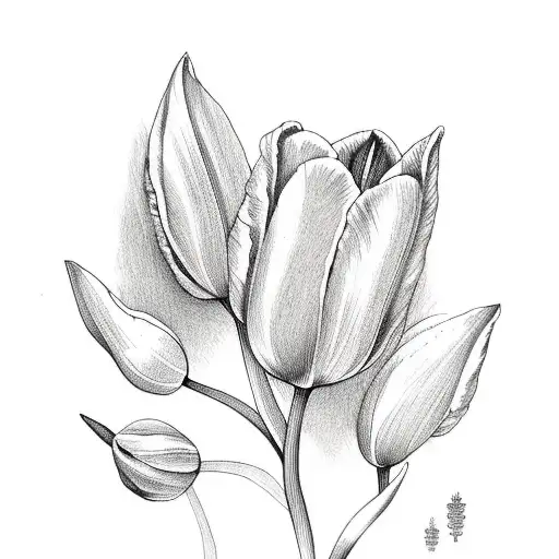 Tulips with oak tree leaves tattoo design idea