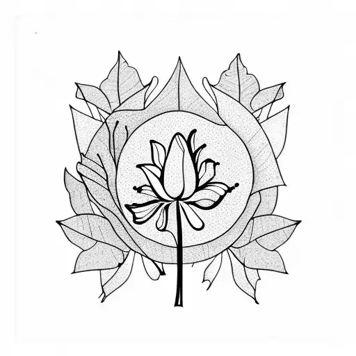 Tulips with oak tree leaves tattoo design idea