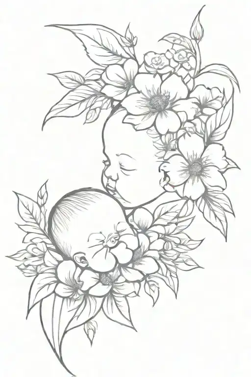 baby boy flowers newborn son born tattoo design idea