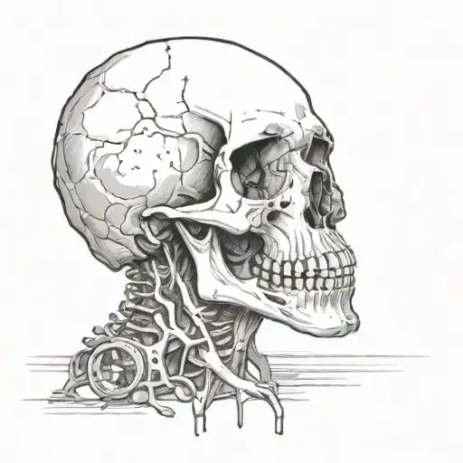 sexy chick with large skull tattoo design idea