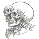 sexy chick with large skull tattoo design idea