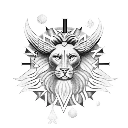 can you create me a arm tattoo image that includes Zeus, which blends into a leo, a angel and a clock that reads 3:14 am tattoo design idea